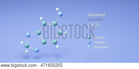 Sesamol Molecule, Molecular Structures, Antioxidant, 3d Model, Structural Chemical Formula And Atoms