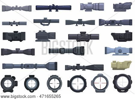 Telescopic Sight Icons Set. Cartoon Set Of Telescopic Sight Icons For Web Design