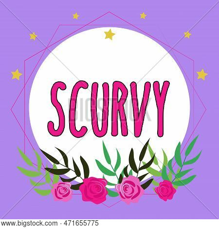 Handwriting Text Scurvy. Word For Disease Caused By A Lack Of Vitamin C Vile Person