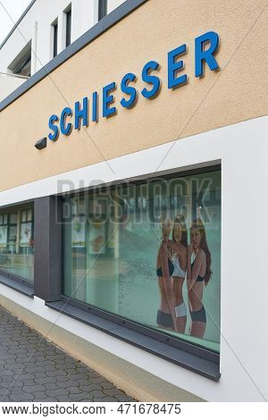 Bad Harzburg, Germany - February 17, 2023: Shop Window And Company Logo Of The Company Schiesser, Th