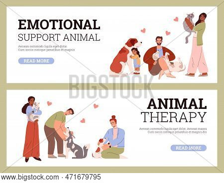 Esa Emotional Support Animal And Pet Therapy Flyers, Flat Vector Illustration.