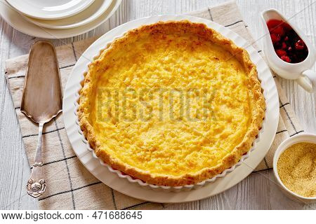 Close-up Of Chess Pie Pairs A Traditional Butter Pie Crust With A Sweet, Custardy Filling In White B