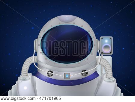 Astronaut Encapsulated Spacesuit Realistic Colored Composition With Shiny Helmet Sensors And Complex