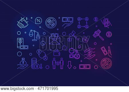 Corruption And Bribery Vector Outline Modern Horizontal Banner. Bribe Concept Colored Illustration