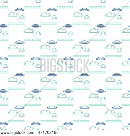 Flying Disc Over Sea Vector Ufo And Alien Life Concept Seamless Pattern