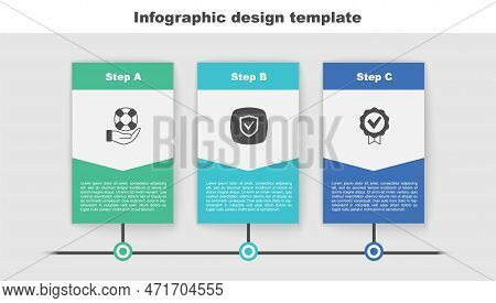 Set Lifebuoy In Hand, Shield And Approved Check Mark. Business Infographic Template. Vector