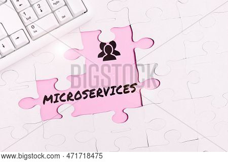Sign Displaying Microservices. Business Approach Software Development Technique Building Single Func