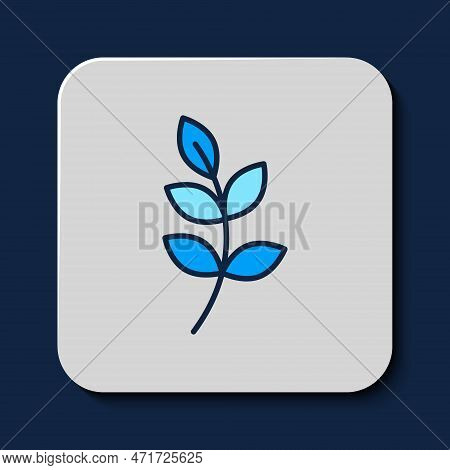 Filled Outline Willow Leaf Icon Isolated On Blue Background. Vector