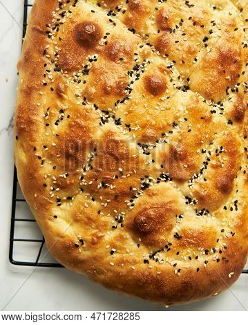 Turkish Ramadan Pide Ramadan Pidesi Homemade Soft Bread With Nigella And Sesame Seeds On The Top.