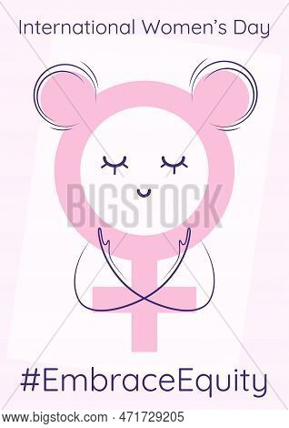 International Women's Day Banner With Stylized Feminine Symbol. Embrace Equity Movement Illustration