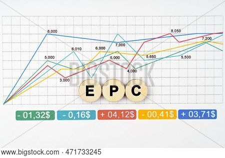 Business Concept. On The Business Chart Are Wooden Circles With The Inscription - Epc