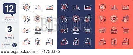 Set Of Accounting, Bitcoin Chart And Infochart Line Icons. Include Diagram Graph, Market Sale, Stres