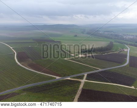 Winter View On Val De Livre En Gran Cru Vineyards Of Famous Champagne Houses In Montagne De Reims, C