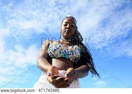 Salvador, Bahia, Brazil - February 2, 2023: Candoble Supporters And Orixa Iemanja Supporters Visit R