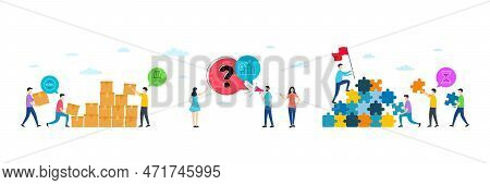 Scroll Down, Table Lamp And Euro Rate Minimal Line Icons. People Characters With Puzzle, Delivery Pa