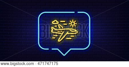 Neon Light Speech Bubble. Airplane Travel Line Icon. Trip Flight Sign. Holidays Symbol. Neon Light B