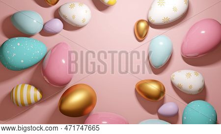 A Coollection Of Chocolate Easter Eggs In Pastel Shades. 3d Illustration.