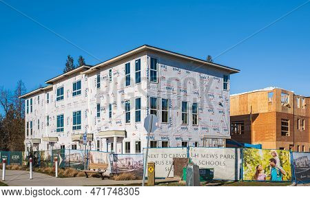 New Low-rise Apartments Building Construction. Housing Construction In Surrey Canada. Residential Bu