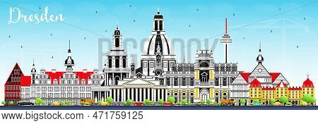 Dresden Germany City Skyline With Color Buildings And Blue Sky. Vector Illustration. Business Travel