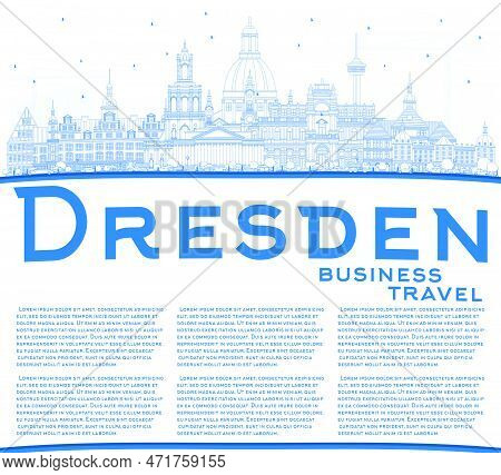 Outline Dresden Germany City Skyline With Blue Buildings And Copy Space. Vector Illustration. Busine