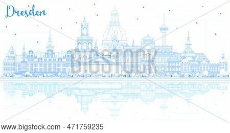 Outline Dresden Germany City Skyline With Blue Buildings And Reflections. Vector Illustration. Busin