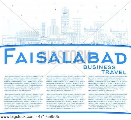 Outline Faisalabad Pakistan City Skyline With Blue Buildings And Copy Space. Vector Illustration. Bu
