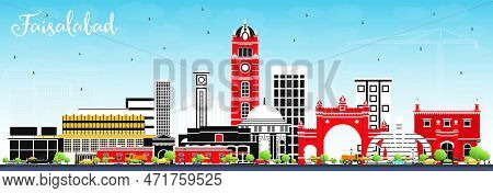 Faisalabad Pakistan City Skyline With Gray Buildings And Blue Sky. Vector Illustration. Business Tra