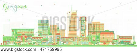 Gurgaon India City Skyline With Color Buildings. Vector Illustration. Business Travel And Tourism Co