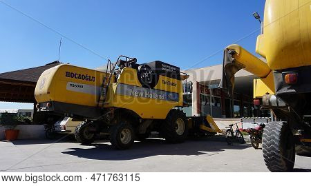 Araclar, Turkey - September 16, 2022: New Holland Agriculture Logo In The Dealership Store Against A
