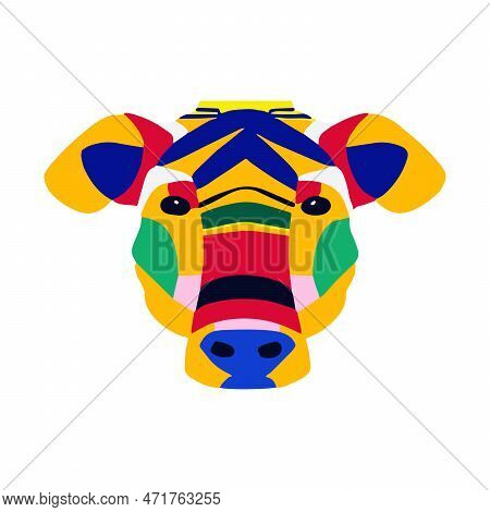 Animal Mask, Cow Head Colorful Abstract Vector With A Simple Design. Great For Masks, Animals, Faces