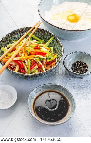 Ingredients For Vegetable Pancake (yachaejeon), Pajeon Or Korean Pancake, Korean Pizza - Asian Food 