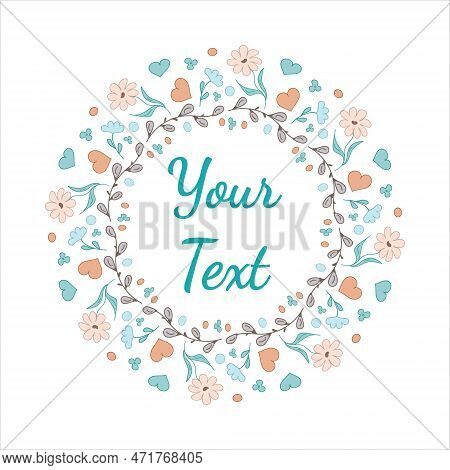 Flowers Wreath. Willow Buds, Flower, Heart. Easter Doodle Vector Illustration. Template Spring Card.