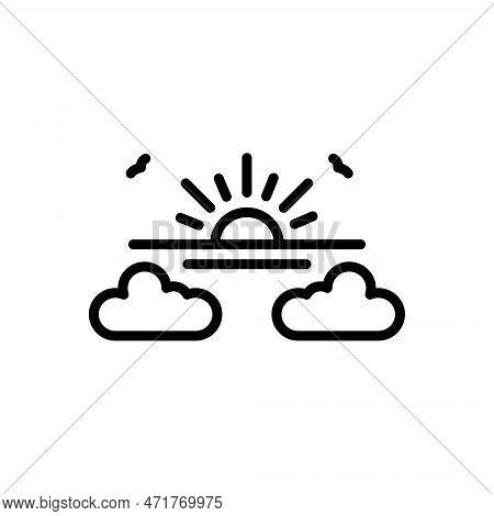 Black Line Icon For Evening End-of-day Twilight Dusk Nightfall Sunset Sundown Eventide Gloaming