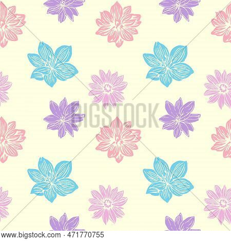 Seamless Pattern With Flowers On A Yellow Background. Vector Pattern.