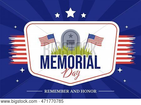 Memorial Day Illustration With American Flag, Remember And Honor To Meritorious Soldier In Flat Cart