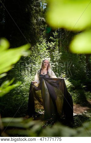 Beautiful Seductive Dryad. Pagan Spirit Of The Forest. Portrait Of Beautiful Dryad. Fairy Who Loves 