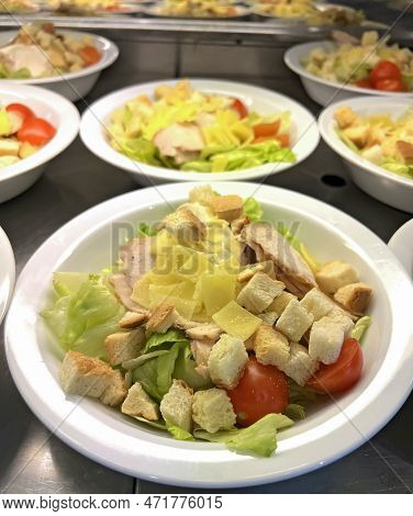 Caesar Salad With Chicken And And Crackers . High Quality Photo