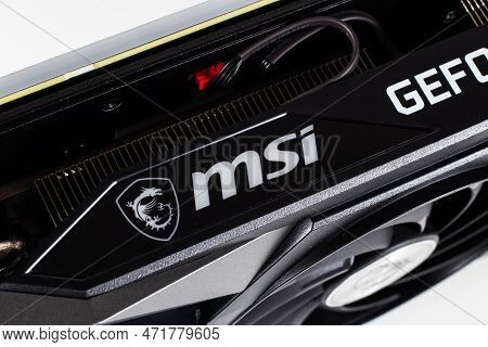 Ukraine, Dnipro, February 23, 2023: Msi Geforce Rtx Graphics Card, Hardware Components For Build Pc 