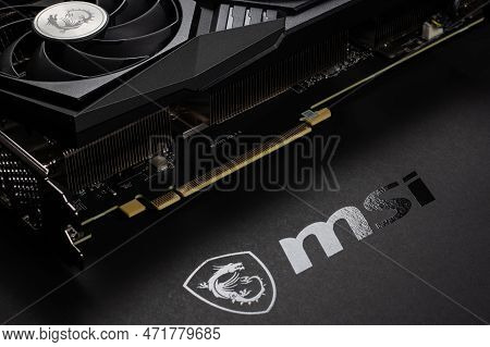 Dnipro, Ukraine - February 23, 2023: Msi Graphics Video Card Details With Logo, Pc Hardware Close-up