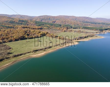 Aerial View Of Izvor Reservoir At Konyavska Mountain, Bulgaria
