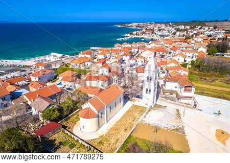 Petrcane Village Tourist Destination Coastline Aerial Panoramic View, Dalmatia Region Of Croatia