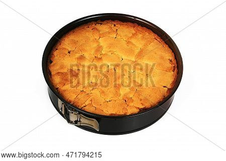Homemade Apple Cake In Black Tin Ready To Eat