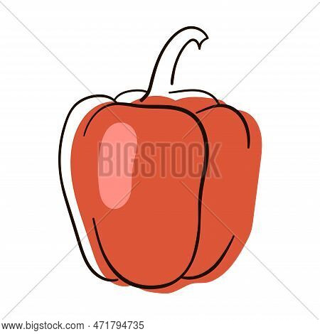 Bulgarian Pepper Line Drawing. Flat Illustration Of Pepper Vector Icon Isolated On White Background.