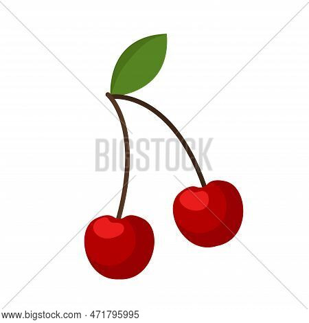 Vector Cherry Illustration. Isolated On White Background. Cherry Icon.