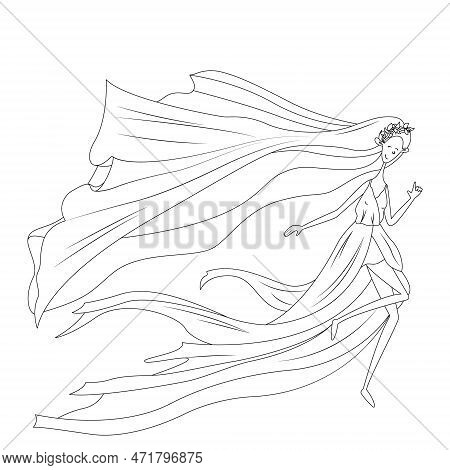 Fabulous Forest Sorceress Mavka. Beautiful Linear Illustration For Children's Coloring, Creative Art