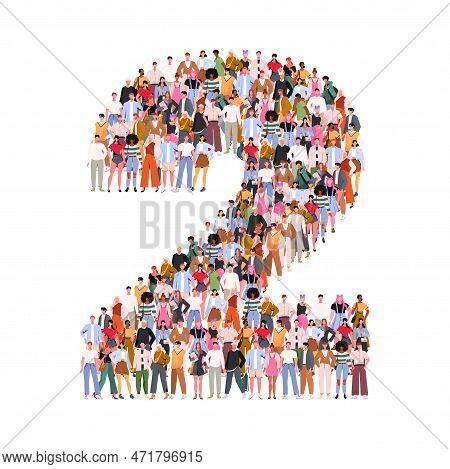 Large Group Of People In Number 2 Two Form. Numbers Made Of People. A Crowd Of Male And Female Chara