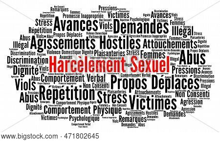 Sexual Harassment Word Cloud Called Harcelement Sexuel In French Language