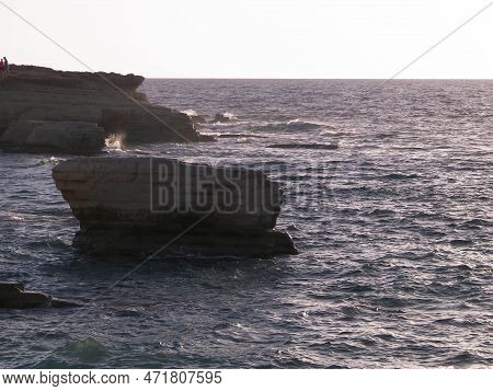 Water Caves And Rock Formations Close To Coral Bay On Cyprus Island.