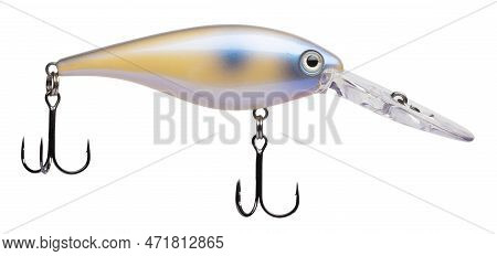 White Bellied Artificial Crankbait For Fishing With A Pair Of Treble Hooks