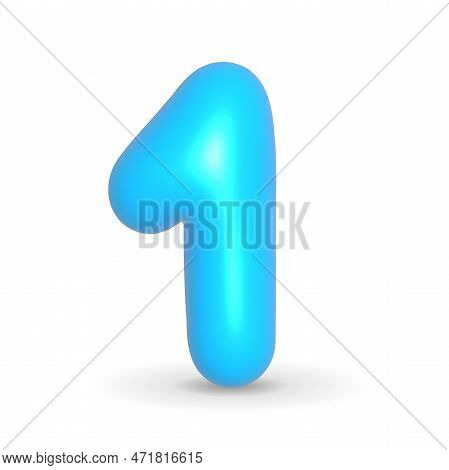 Number One. 1 Sky Blue Balloon 3d Rendered. Realistic Design Element For Events. Happy Birthday And 
